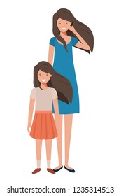 mother with smartphone and daughter