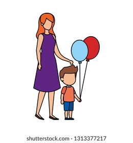mother with son and balloon helium
