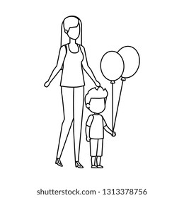 mother with son and balloon helium