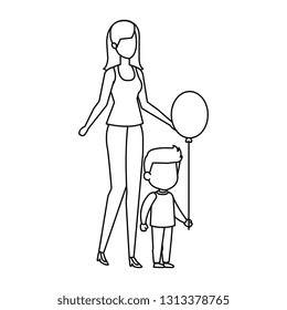 mother with son and balloon helium