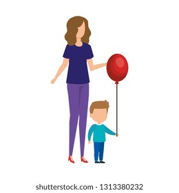 mother with son and balloon helium