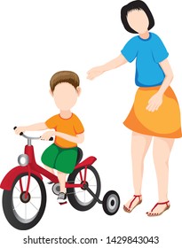 the mother and son with bicycle vector design