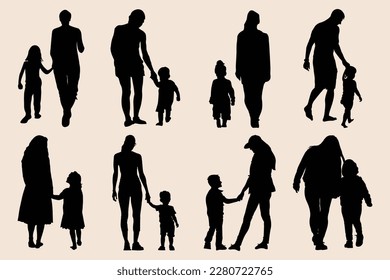 Mother and son black silhouette art 