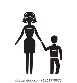 Mother and son black vector concept icon. Mother and son flat illustration, sign