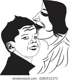 Diseño de vectores de retrato de madre e hijo