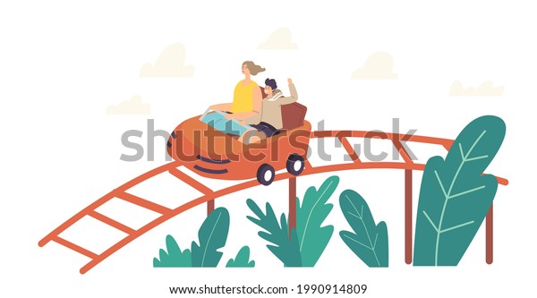 Mother and Son Characters Riding Roller\
Coaster, Family Extreme Recreation in Amusement Park, Fun Fair\
Carnival Weekend Activity, Leisure, Summer Vacation Relax. Cartoon\
People Vector\
Illustration