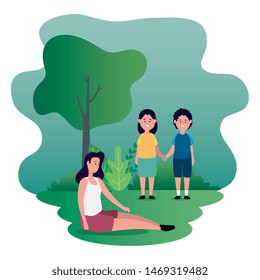 mother with son and daughter family characters
