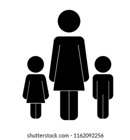 mother with son and daughter figures silhouettes