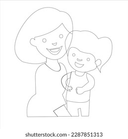 MOTHER AND SON ,MOTHER DAY AVATER LINE ART ART WORK,BEST MOM ,BEST MOM AND SON LINE ART