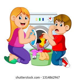 Mother And Son Doing Laundry