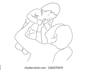 Mother and son  drawing with line-art on white backgrounds.vector illustration.