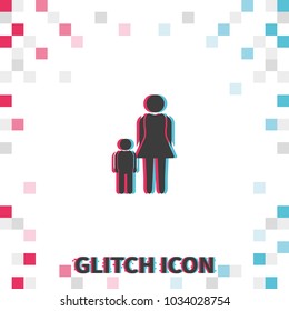 Mother and son  glitch effect vector icon.