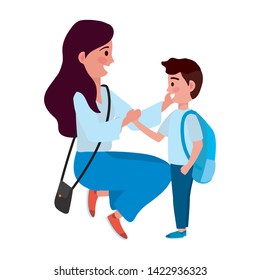Mother and son going to school design