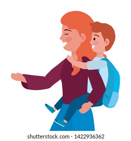Mother and son going to school design
