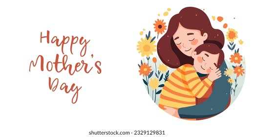 Mother and son. Happy Mother's day greeting card.