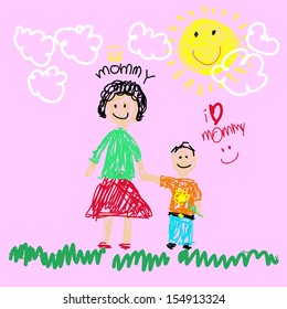 Mother and son holding hands smiling, on a sunny day.