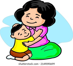 mother and son hugging each other with love