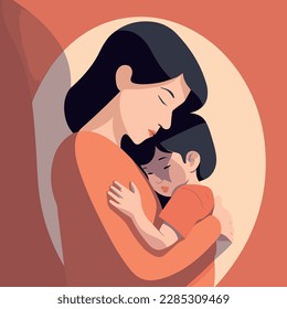 mother   son hugging  vector illustration