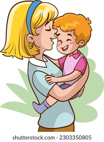 Mother and son hugging. Vector illustration of a mother and her child.