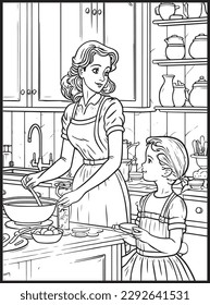 Mother Son Kitchen Coloring Book