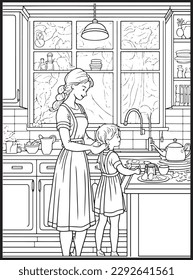 Mother Son Kitchen Coloring Book
