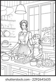 Mother Son Kitchen Coloring Book