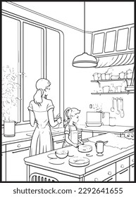 Mother Son Kitchen Coloring Book