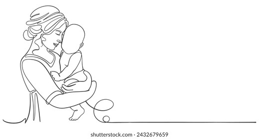 Mother and son line art vector illustration, mothers day celebration background	