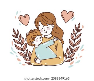 Mother and son. Mother's day card, background