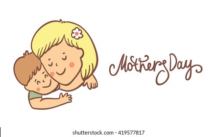 Mother and son. Mothers day illustration.
