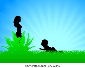 mother with son on field