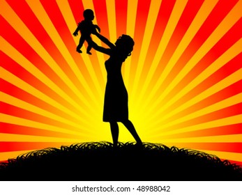 mother with son on field