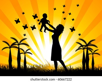 mother with son on field