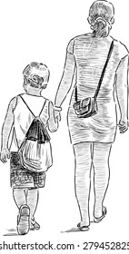 mother and son on a stroll