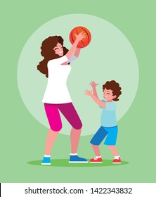 Mother and son playing design