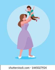 Mother and son playing design