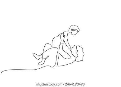mother son playing relax fly home life one line art design