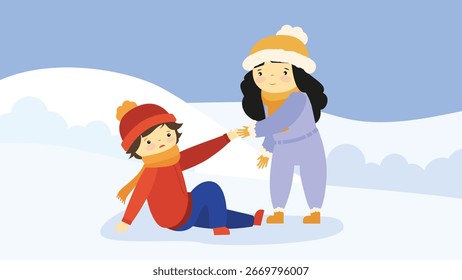 Madre e hijo jugando en la nieve. Ilustración vectorial en estilo plano
