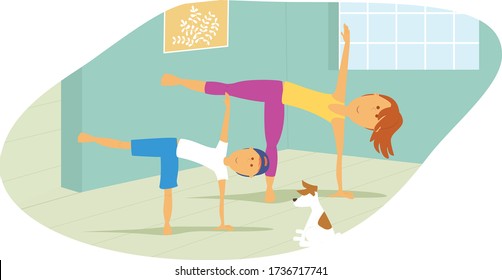 Mother and son practicing Stretching at Home  Stay At Home Activity