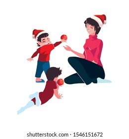 Mother and son with santas hat design, Merry christmas season decoration card invitation celebration and holiday theme Vector illustration