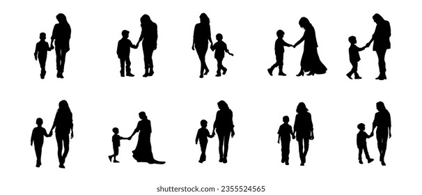 Mother and Son Silhouette Illustration Vector Set