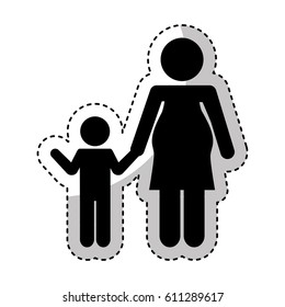 mother with son silhouette isolated icon vector illustration design