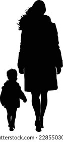 Mother and son silhouette vector art design