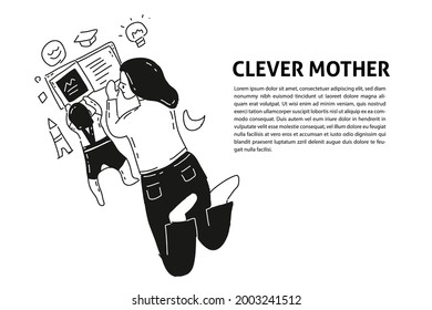 Ilustración de estudio manual de madre e hijo