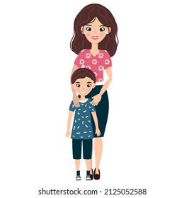 Mother and son together from the outside. I love Mom. Isolated objects on a white background.