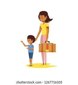 mother with son tourist characters