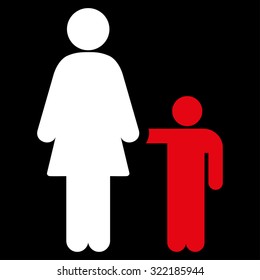 Mother With Son vector icon. Style is bicolor flat symbol, red and white colors, rounded angles, black background.