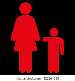 Mother With Son vector icon. Style is flat symbol, red color, rounded angles, black background.