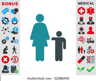 Mother With Son vector icon. Style is bicolor flat symbol, soft blue colors, rounded angles, white background.