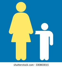 Mother With Son vector icon. Style is bicolor flat symbol, yellow and white colors, rounded angles, blue background.